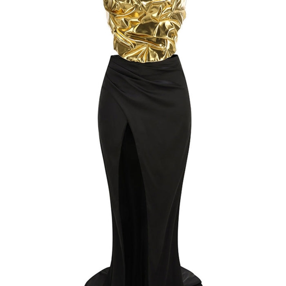 Elegant Black and gold two piece dress.
